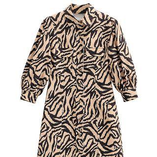 Zebra Print Short-sleeve Mini Collared Dress