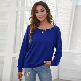 Long-sleeve Button Accent T-shirt