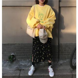 Puff Sleeve Print Oversized Pullover