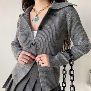 Large Lapel Single-breasted Cardigan Sweater Jacket Gray - One Size