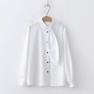 Long-sleeve Tie Collar Polka Dot Shirt
