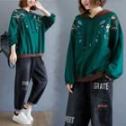 Leaf Embroidered Hoodie Green - One Size