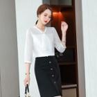 3/4-sleeve Tie-neck Blouse / Pencil Skirt / Dress Pants / Set