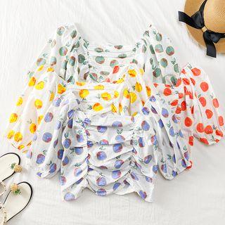 Square-neck Printed Crop Blouse