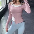 Mock Two-piece Long-sleeve Cold-shoulder Sports Top