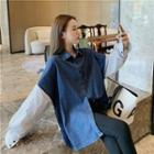Long-sleeve Paneled Denim Shirt As Shown In Figure - One Size