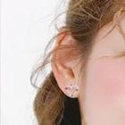 Rhinestone Heart Stud Earring 1 Pair - Fuchsia & Silver - One Size