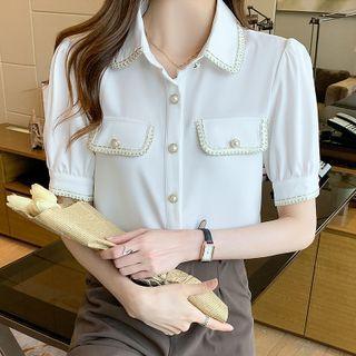 Short-sleeve Tweed Trim Shirt