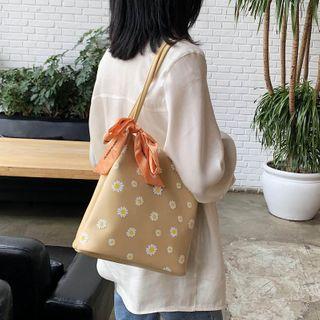Faux Leather Floral Print Tote Bag