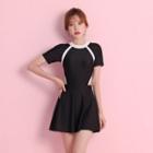 Contrast Trim Swimsuit / Pouch / Set