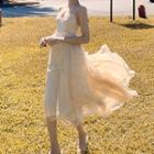 Spaghetti Strap Ruffle Midi A-line Dress