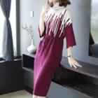 Drawstring 3/4-sleeve Knit Dress