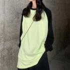 Color-block Print Long T-shirt / High-waist Straight-leg Pants