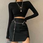 Slit Mini Pencil Skirt / Chain Strap Waist Bag