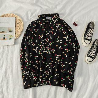 Rainbow Dotted Long-sleeve Chiffon Blouse Black - One Size