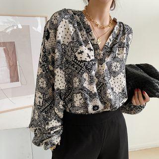 V-neck Dip-back Paisley Blouse