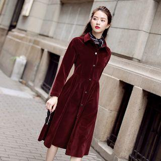 Velvet Long-sleeve Collared Dress