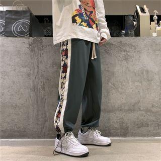 Heart Print Panel Drawstring-cuff Wide Leg Pants