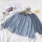 Striped Halter Off-shoulder Lace-up Blouse
