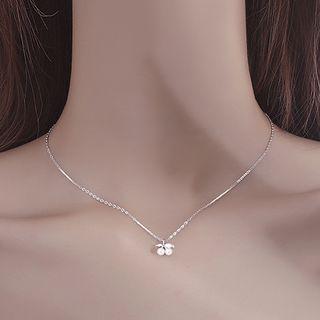 Cherry Faux Pearl Pendant Sterling Silver Choker Necklace - Silver - One Size