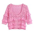 Short-sleeve Ruffled Pointele Knit Top