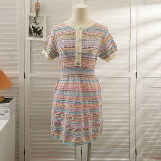 Eyelet Ethnic-print Mini Dress Almond - One Size