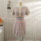 Eyelet Ethnic-print Mini Dress Almond - One Size