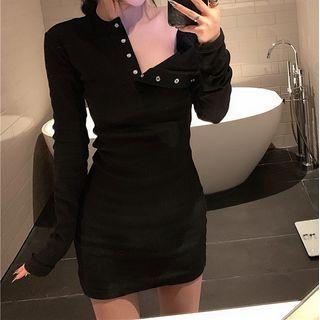 Long Sleeve Henley Mini Sheath Dress