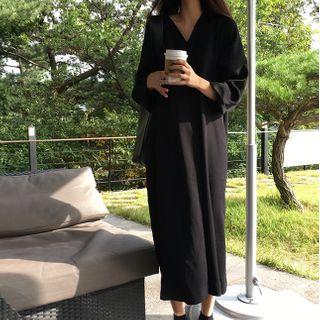 Plain Midi Shirtdress Black - M