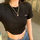 Short-sleeve Lettering Crop Top Black - One Size
