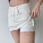High-waist Frayed Denim Short Skirt