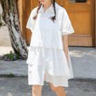 Ruffle Short-sleeve Collared Dress White - One Size