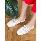 Faux-leather Perforated Mules