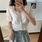Short-sleeve Lace-up Ruffle Hem Cropped Blouse