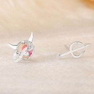 Devil Asymmetrical Sterling Silver Earring 1 Pair - Silver - One Size