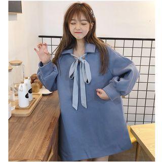 Long-sleeve Tie-neck Mini A-line Collared Dress