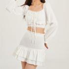 Set : Chiffon Bow Lace-up Long-sleeve Cover-up + Camisole Top
