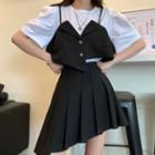 Pleated Asymmetric Mini A-line Skirt