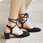 Faux Suede Round Toe Strappy Block Heel Sandals