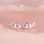 Mouse Stud Earring 1 Pair - Pink & Silver - One Size