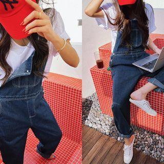 Buckled Pocket-front Denim Jumpsuit Blue - One Size