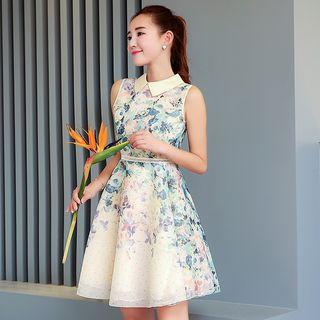 Sleeveless Floral Organza Dress