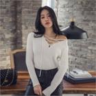 Lace-up Front Rib-knit Top