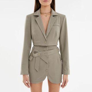 Set: Single-button Cropped Blazer + Mini Pencil Skirt