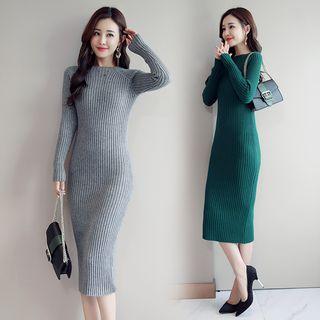 Long-sleeve Midi Knit Sheath Dress
