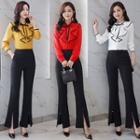 Set: Ruffle-trim Shirt + Boot-cut Dress Pants
