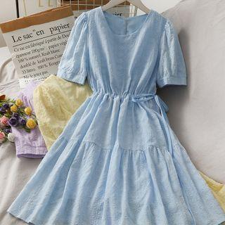 Eyelet Drawstring-waist A-line Dress