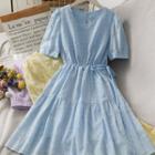 Eyelet Drawstring-waist A-line Dress