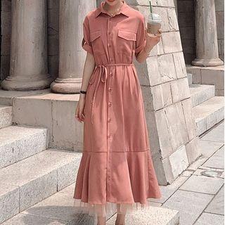 Short-sleeve Mesh Midi Mermaid Shirtdress
