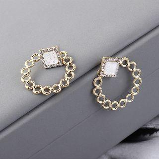 925 Sterling Silver Rhinestone Square Hoop Earring 1 Pair - 138840 - One Size